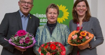 Direktkandidaten für den Kreis Mettmann mit Ministerin Sylvia Löhrmann: Jörn Leunert (links) und Ophelia Nick (rechts)